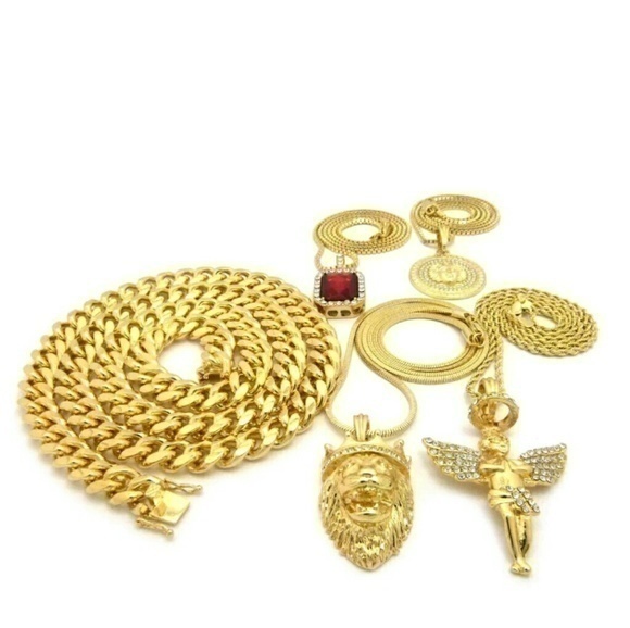 14K GOLD Plated ICED OUT CHAINS COMBO - Picture 2 of 2